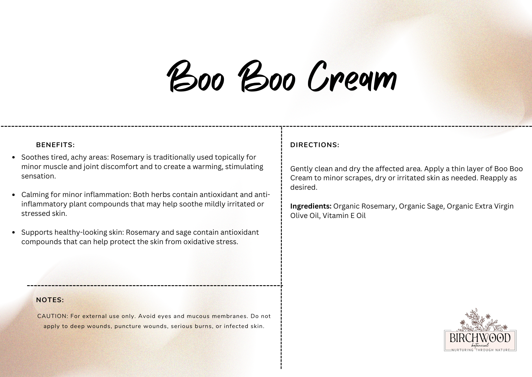 Birchwood Botanical Boo Boo Cream Label